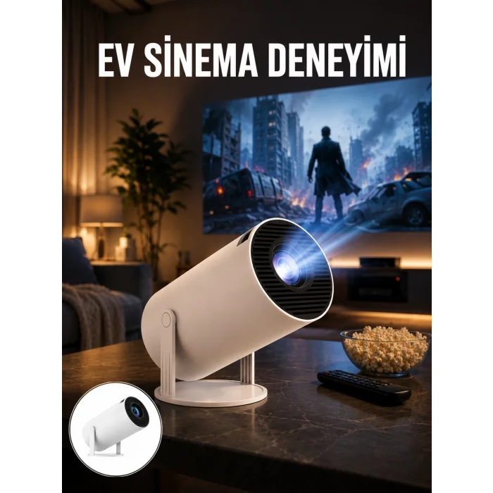 BUĞZ Sinema Projektörü Android HDMI USB WİFİ Ses Çıkışlı Ayaklı Projeksiyon Taşınabilir Yeni Nesil