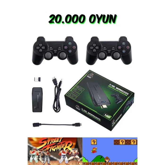 BUĞZ Siyah 2.4g kablosuz çift kollu retro oyun konsolu oyunlu game stick bluetooth yok