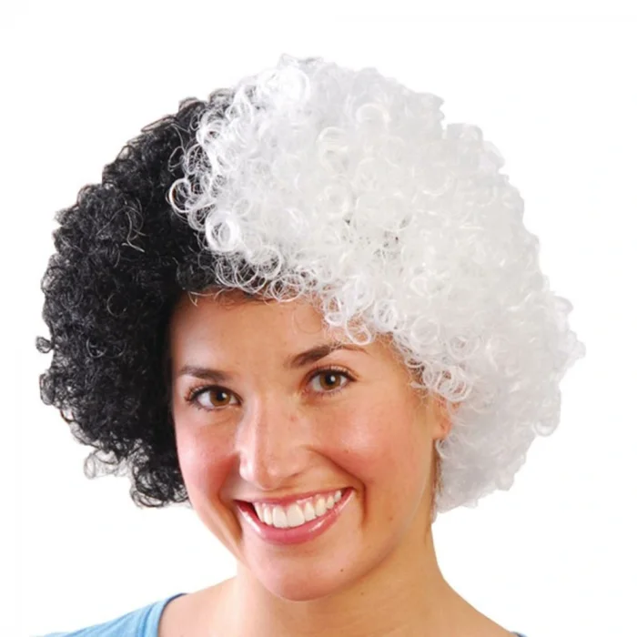 BUĞZ Siyah Beyaz Kıvırcık Afro Bonus Taraftar Peruğu