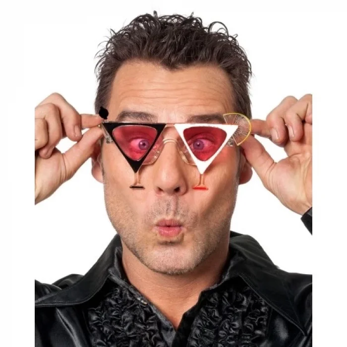  Siyah Beyaz Renk Martini Tasarımlı Parti Gözlüğü