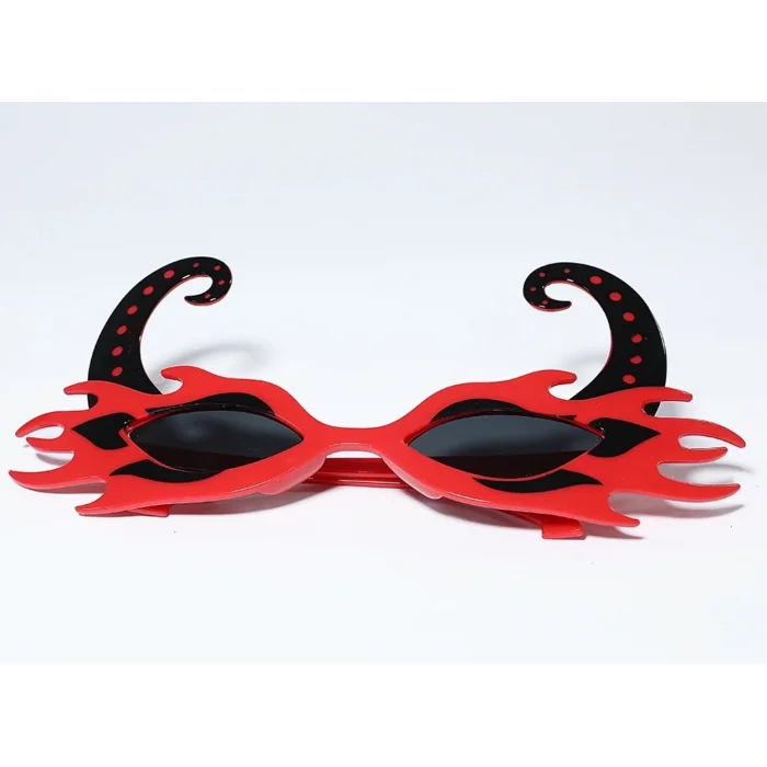 BUĞZ Siyah Boynuzlu Kırmızı Renk Alevli Parti Gözlüğü 21x10 Cm