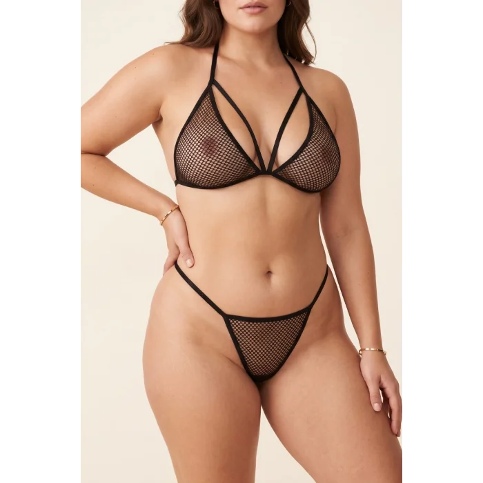 BUĞZ Siyah Boyundan Bağlamalı File Bralet ve T-String Fantazi Takım TM1482