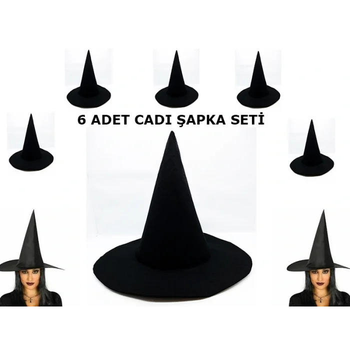 BUĞZ Siyah Cadı Şapkası Keçe Yetişkin Boy 6 Adet