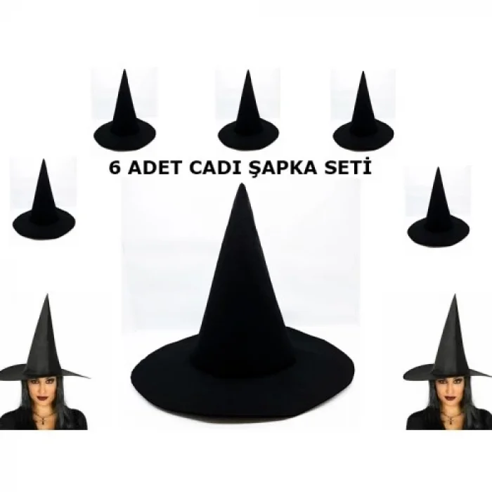  Siyah Cadı Şapkası Keçe Yetişkin Boy 6 Adet