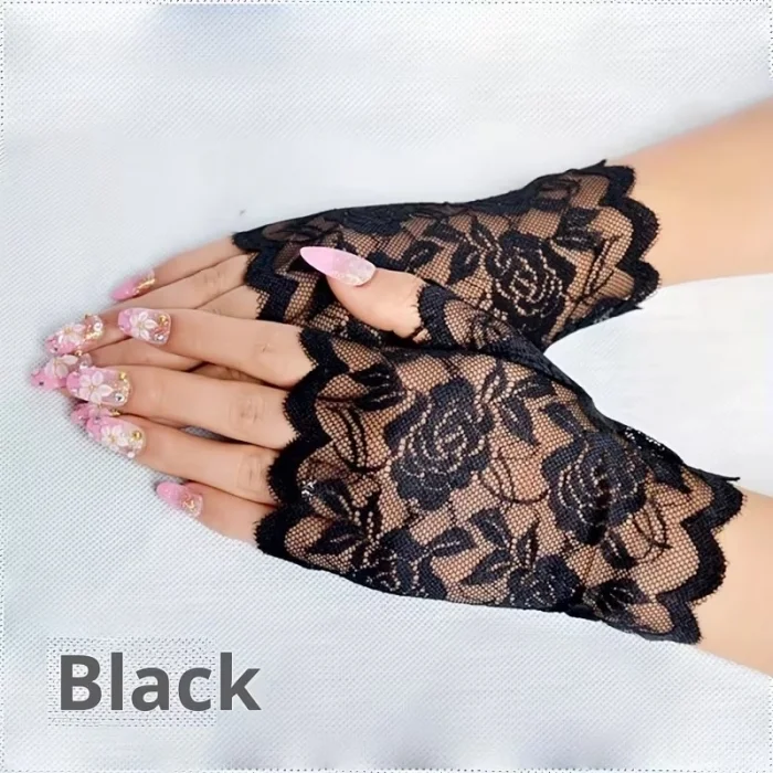 BUĞZ Siyah Dantel Parmaksız Kısa Eldiven - BUĞZ