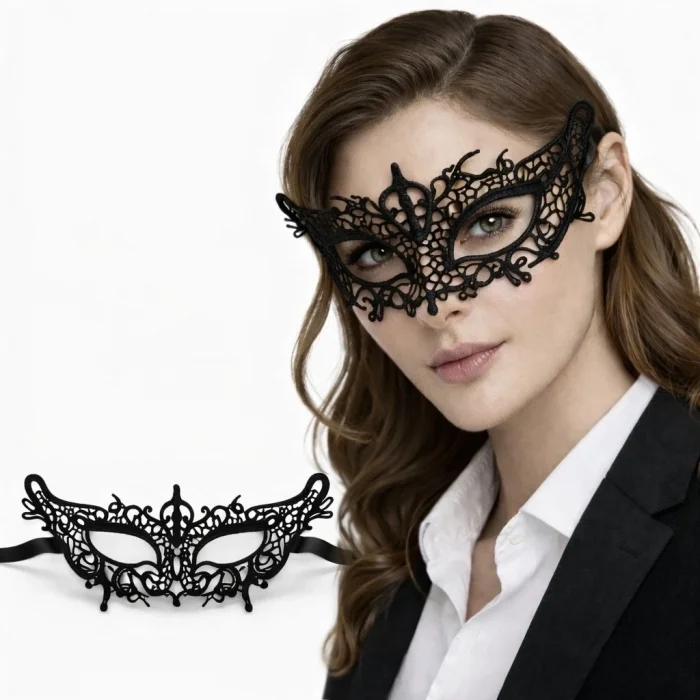 BUĞZ Siyah Dantel Venedik Maskesi Kadın – Zarif Parti  Balo Maskesi 4 No