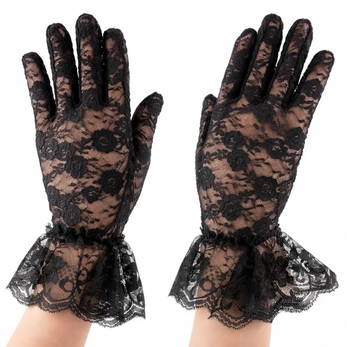 BUĞZ Siyah Güpürlü Dantel Eldiven Kısa – Vintage Zarif Kadın Eldiveni