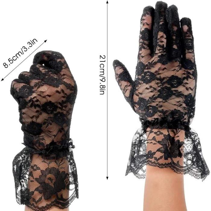 BUĞZ Siyah Güpürlü Dantel Eldiven Kısa – Vintage Zarif Kadın Eldiveni