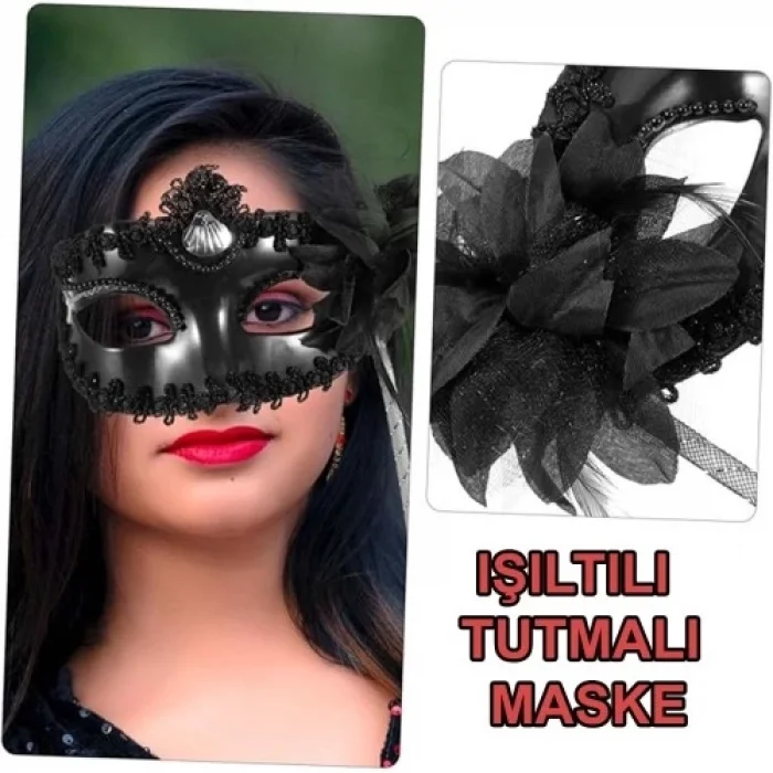  Siyah Işıltılı Tutmalı Fotoğraf Çekimi Maskesi
