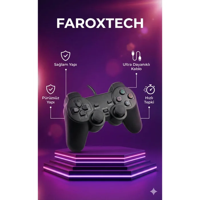 BUĞZ Siyah kablolu titreşimli analog joystick PC uyumlu Bluetoothsuz garantisiz - Elektronik