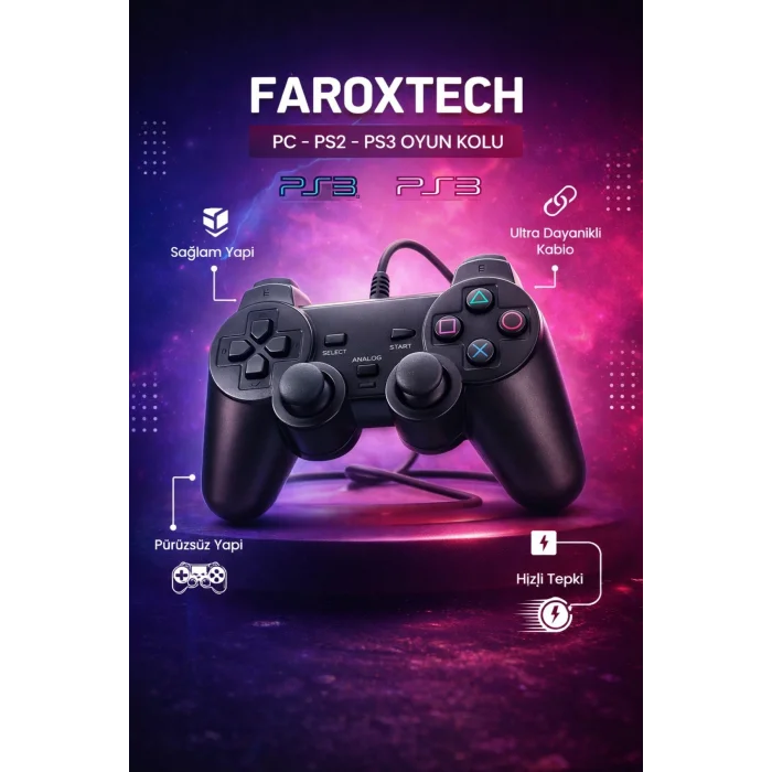 BUĞZ Siyah kablolu titreşimli analog joystick PC uyumlu Bluetoothsuz garantisiz - Elektronik