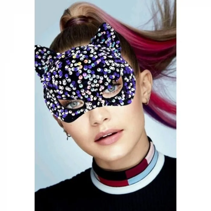  Siyah Kadife Mor Beyaz Pullu Parti Maskesi