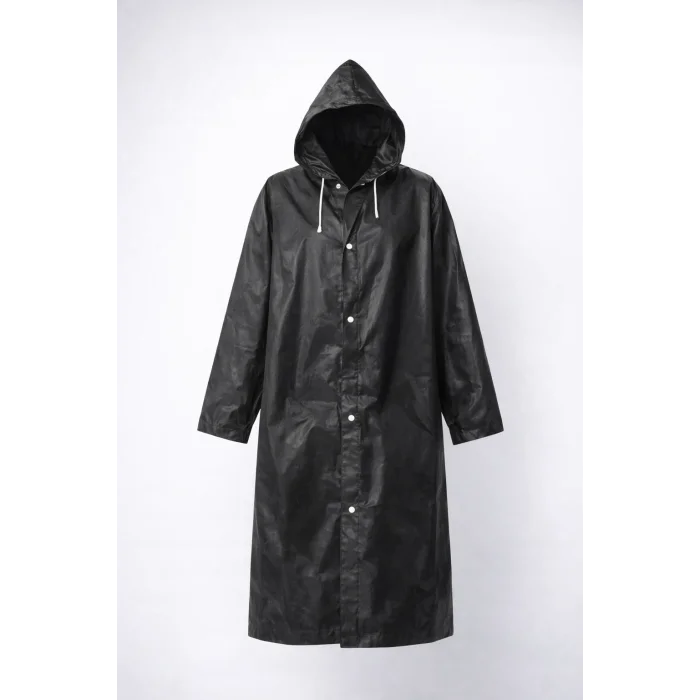 BUĞZ Siyah Kapüşonlu Çıtçıtlı Eva Yağmurluk Rüzgar ve Suya Dayanıklı Unisex Standart Boy