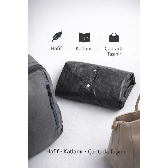 BUĞZ Siyah Kapüşonlu Çıtçıtlı Eva Yağmurluk Rüzgar ve Suya Dayanıklı Unisex Standart Boy