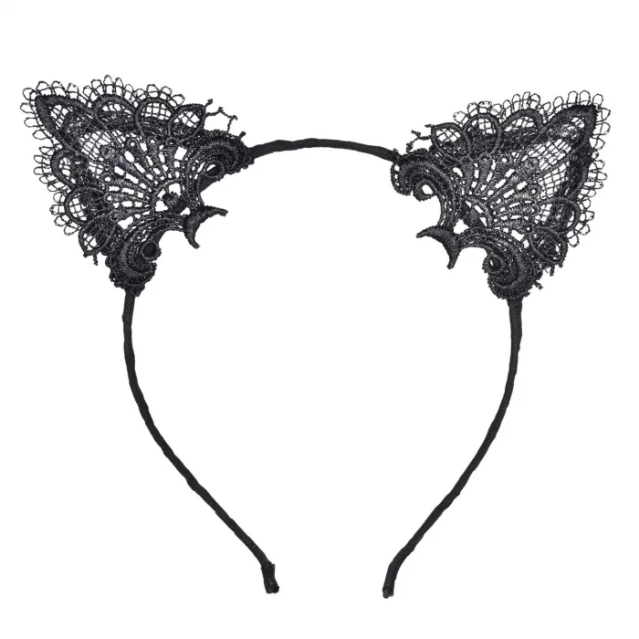  Siyah Kedi Dantel Taç + Eldiven Seti – Parti, Dans ve Kostüm Kombini