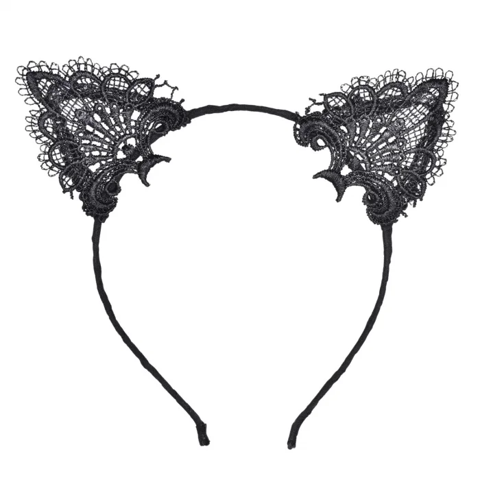 BUĞZ Siyah Kedi Dantel Taç + Eldiven Seti – Parti, Dans Ve Kostüm Kombini