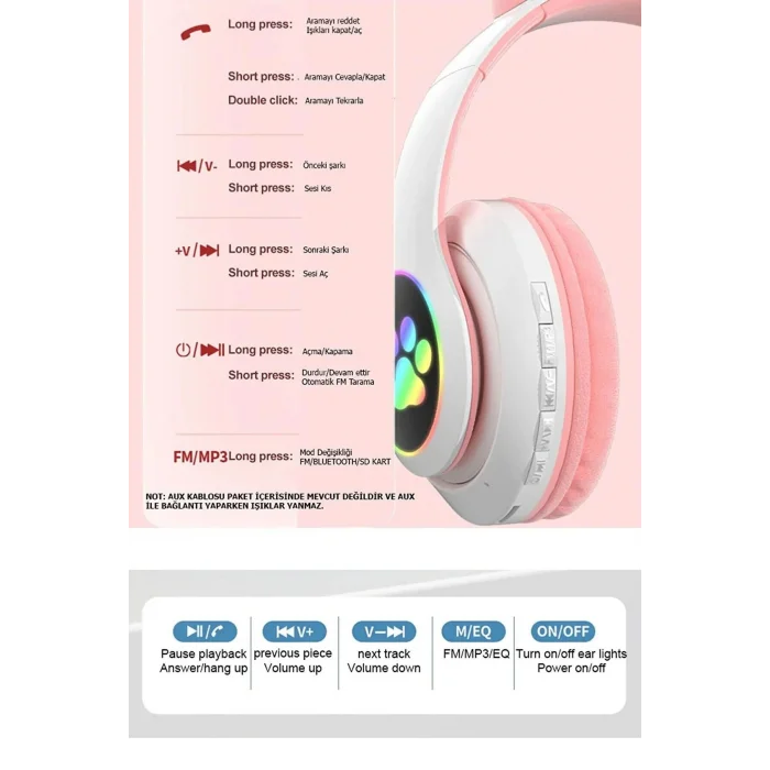 BUĞZ Siyah Kedi Kulağı Tasarımlı Bluetooth Kulaklık - Çocuklar İçin Eğlenceli ve Dayanıklı