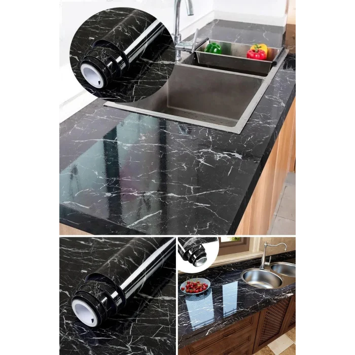 BUĞZ Siyah Mermer Desenli Yapışkanlı Kaplama Kağıdı 5 Metre