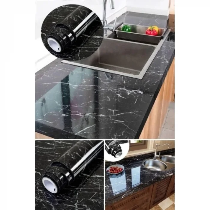 BUĞZ Siyah Mermer Desenli Yapışkanlı Kaplama Kağıdı 5 Metre