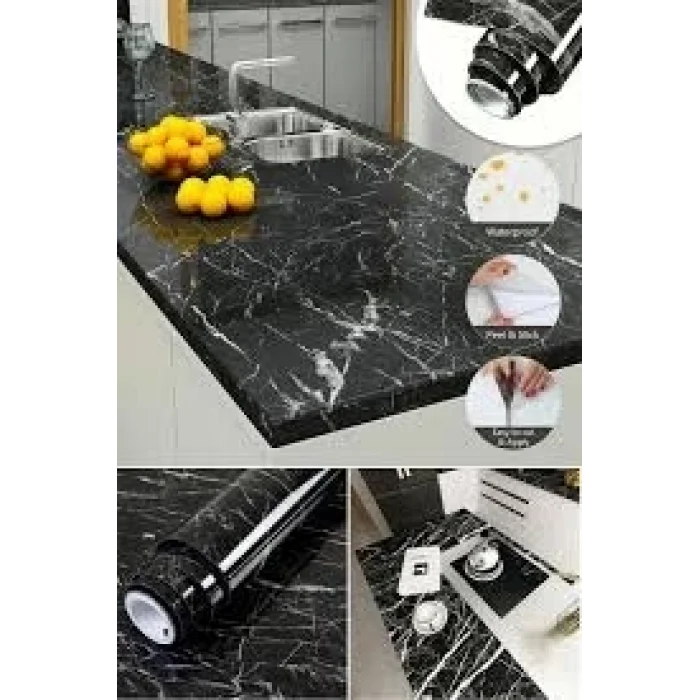 BUĞZ Siyah Mermer Desenli Yapışkanlı Tezgah Folyosu (3 Mt.x 60 Cm) - Lisinya