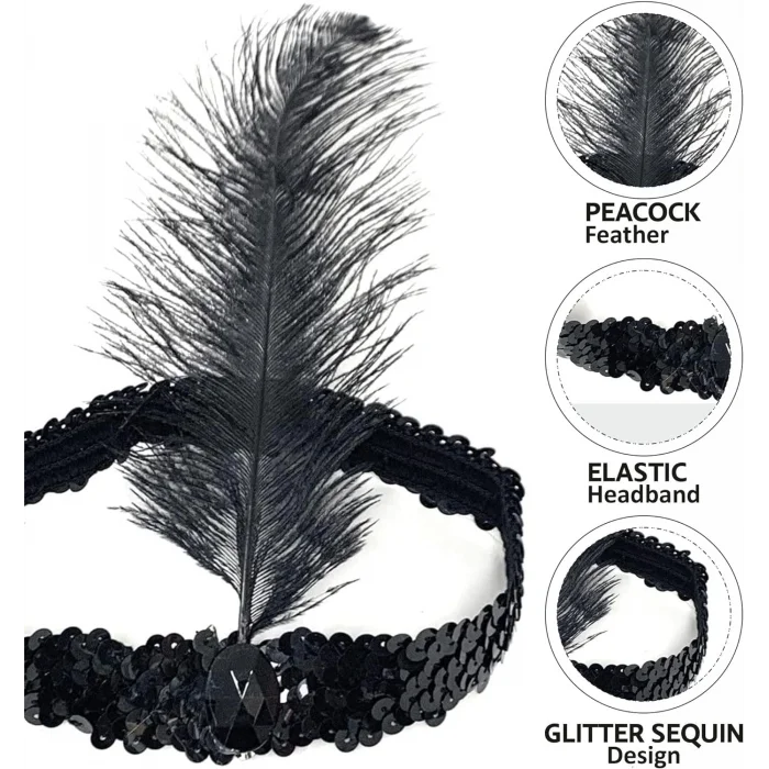  Siyah Renk Çarliston Başlık 90 lı Yıllar 80 li Yıllar Tüylü Saç Bandı