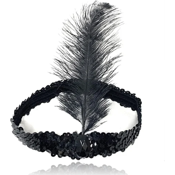 BUĞZ Siyah Renk Çarliston Başlık 90 lı Yıllar 80 li Yıllar Tüylü Saç Bandı