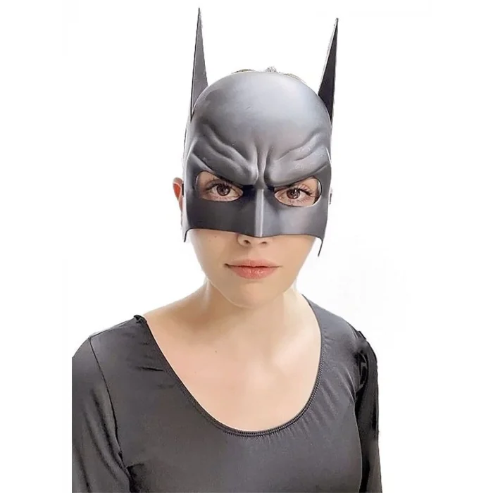 BUĞZ Siyah Renk Çocuk Boy Arkadan Lastikli Batman Maskesi A Kalite  20x14 Cm