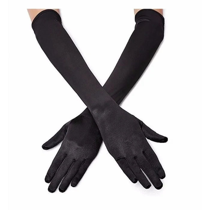 BUĞZ Siyah Renk Dirseğe Kadar Uzun Kumaş Eldiven 40 Cm Bx40