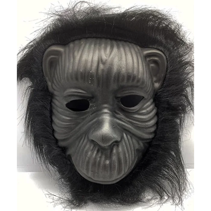  Siyah Renk Eva Goril Maskesi - Siyah Peluşlu Tüylü Orangutan Maskesi