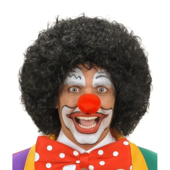 BUĞZ Siyah Renk Kıvırcık Afro Bonus Peruk Saç ve Kırmızı Sünger Burun Seti