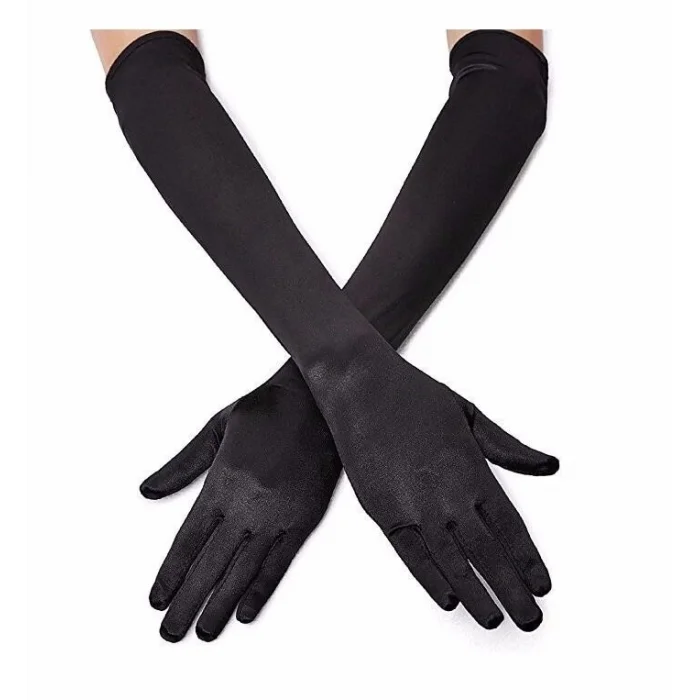 BUĞZ Siyah Renk Likralı Dirseğe Kadar Uzun Kumaş Eldiven 40 Cm