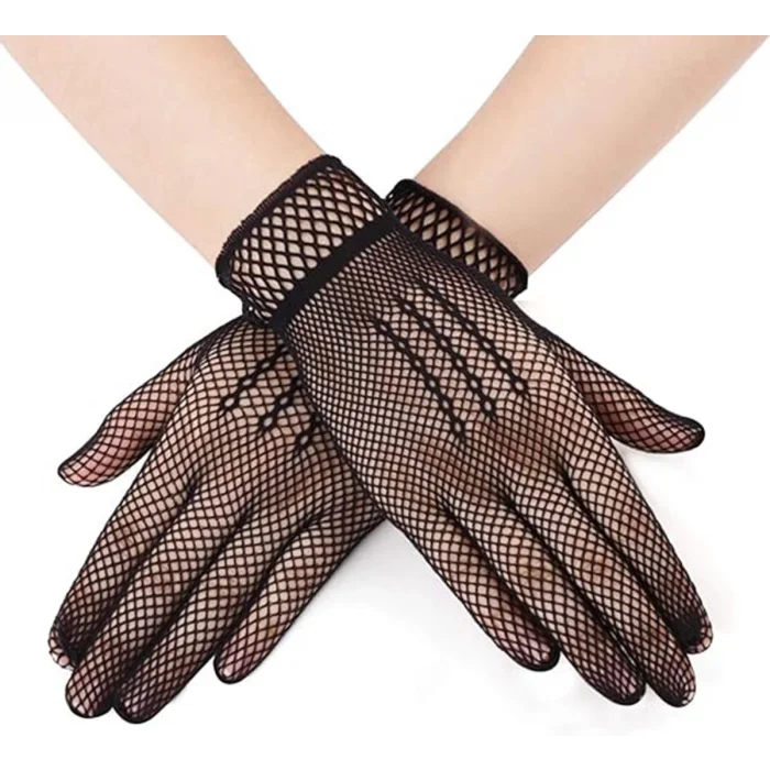 BUĞZ Siyah Renk Likralı File Eldiven Parmaklı Örgü Eldiven Yetişkin Boy