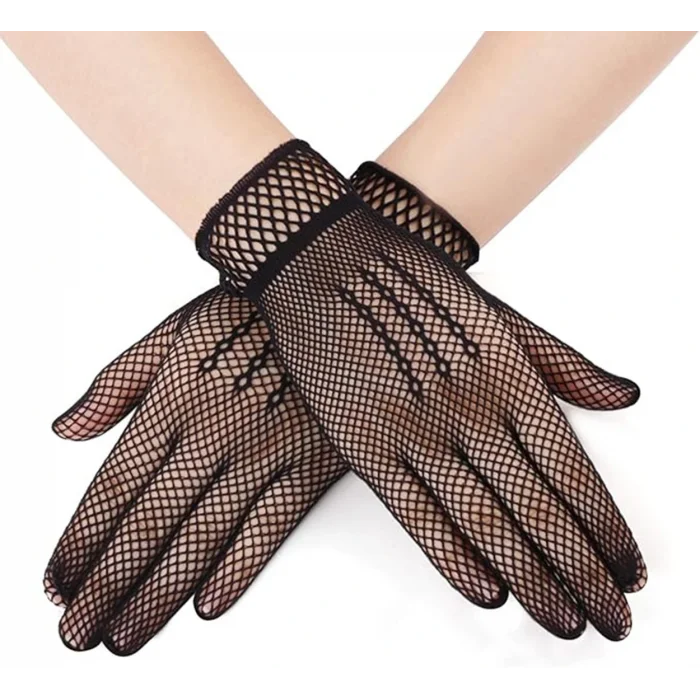 BUĞZ Siyah Renk Likralı File Eldiven Parmaklı Örgü Eldiven Yetişkin Boy