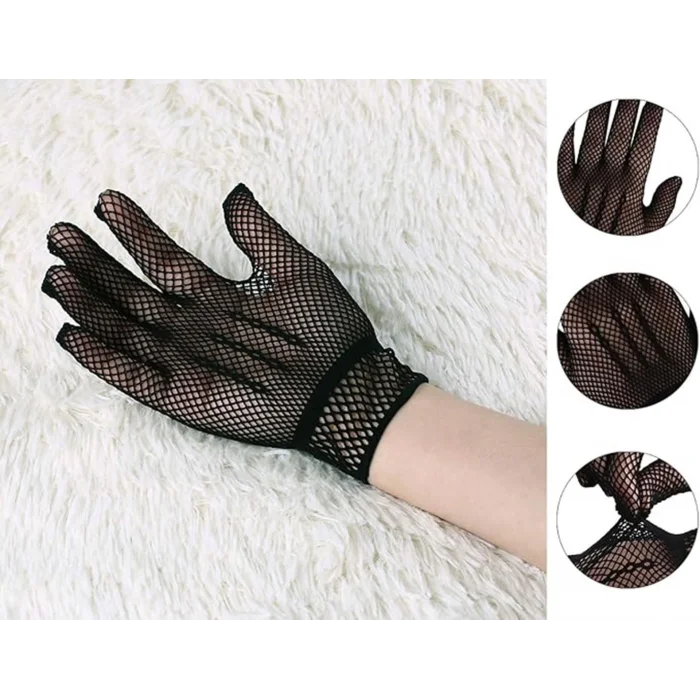 BUĞZ Siyah Renk Likralı File Eldiven Parmaklı Örgü Eldiven Yetişkin Boy