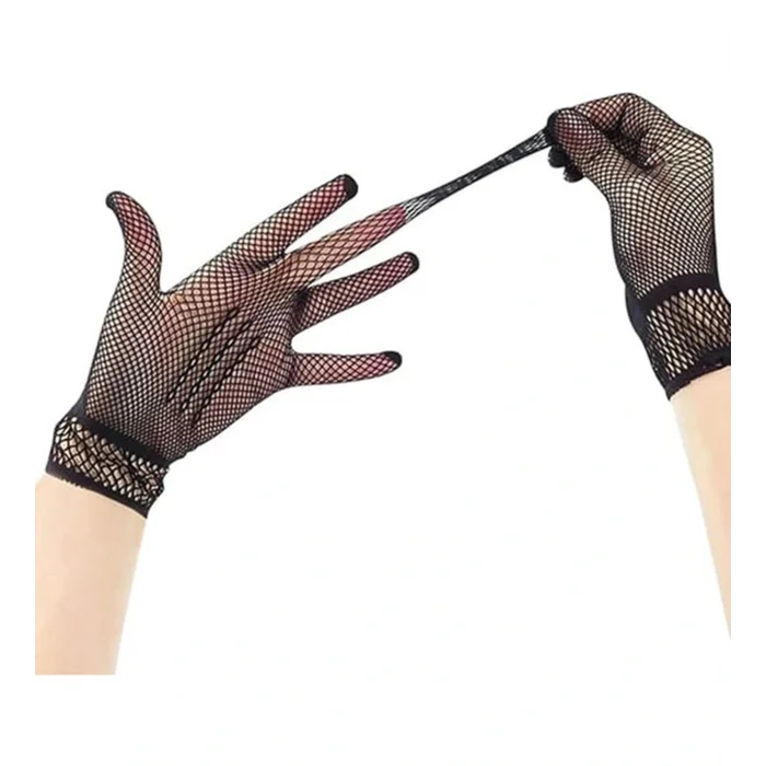 BUĞZ Siyah Renk Likralı File Eldiven Parmaklı Örgü Eldiven Yetişkin Boy