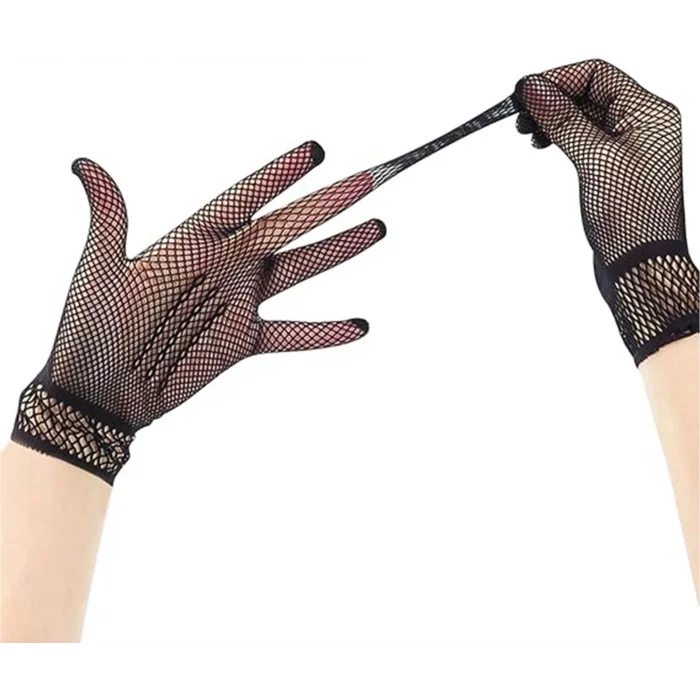 BUĞZ Siyah Renk Likralı File Eldiven Parmaklı Örgü Eldiven Yetişkin Boy