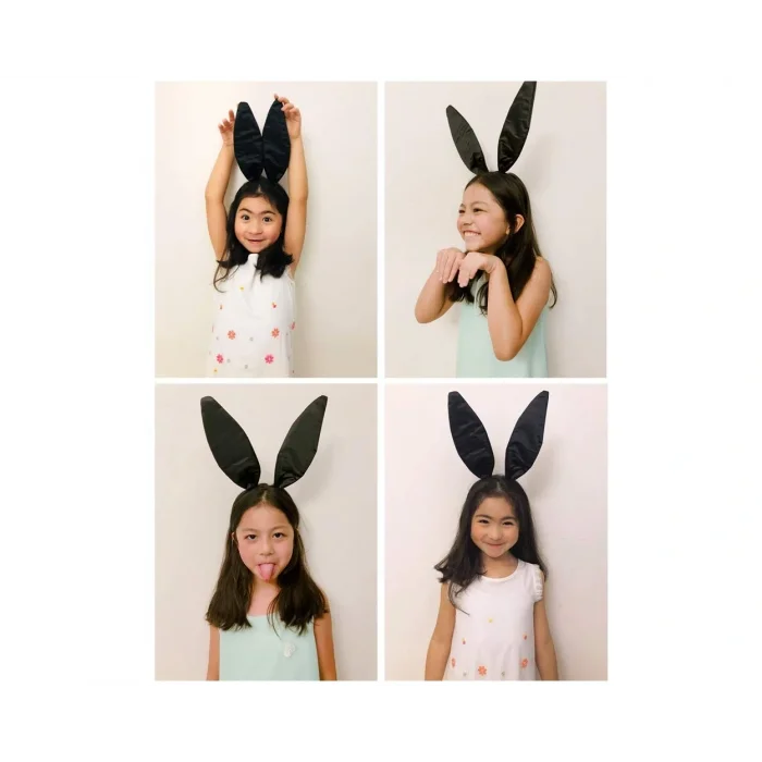 BUĞZ Siyah Renk Saten Kaplama Şekil Verilebilir Tavşan Kulak Taç 35x11 Cm