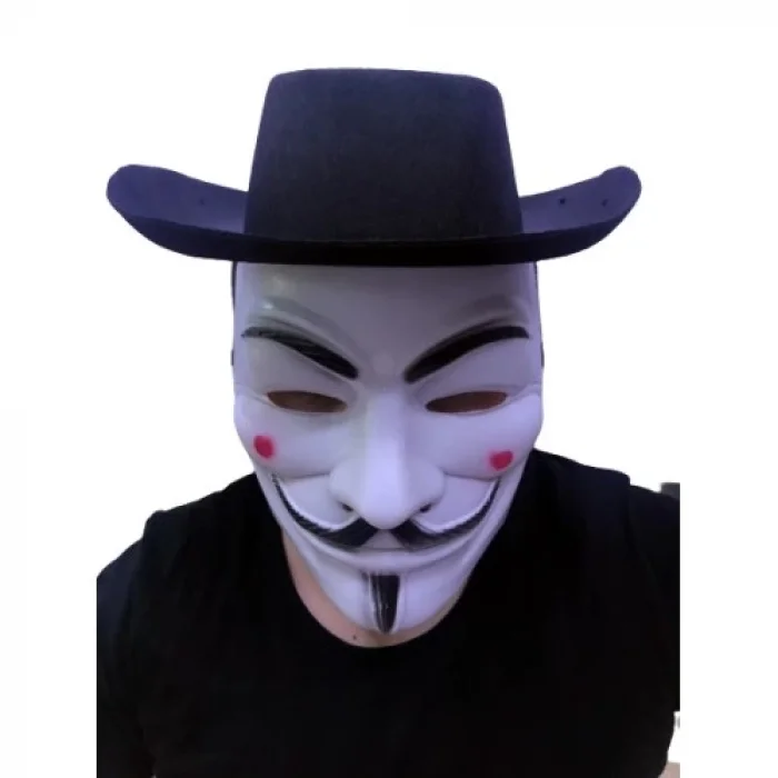 BUĞZ Siyah Renkli Delikli Çocuk Boy Vendetta Şapkası ve Vendetta Maskesi