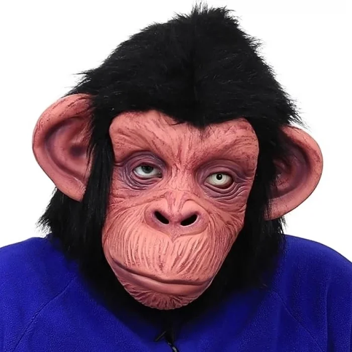 Siyah Saçlı Kafaya Tam Geçmeli Lateks Şempanze Maskesi - Lateks Maymun Orangutan Goril Maske Et Maske