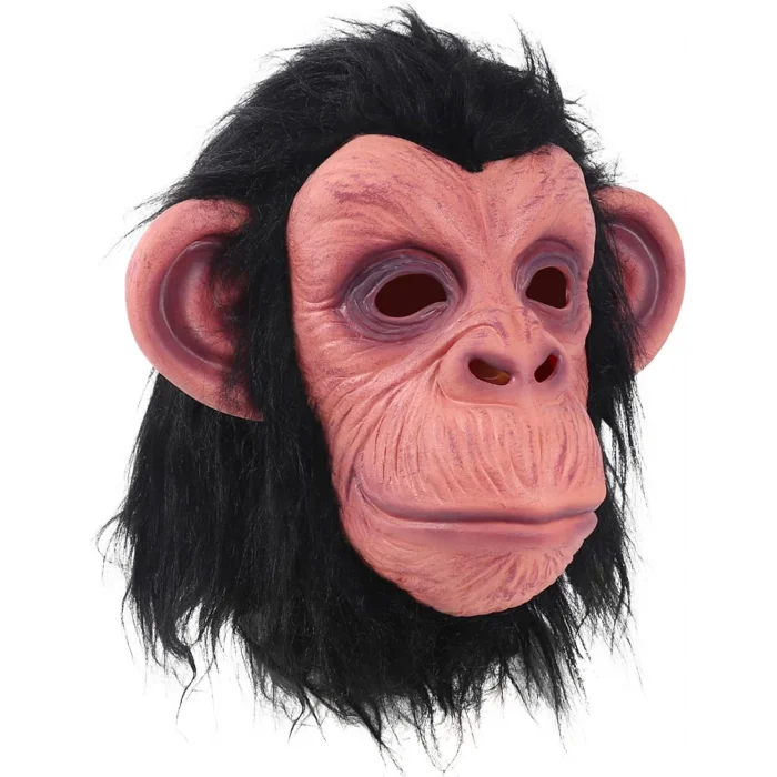 BUĞZ Siyah Saçlı Kafaya Tam Geçmeli Lateks Şempanze Maskesi - Lateks Maymun Orangutan Goril Maske Et Maske