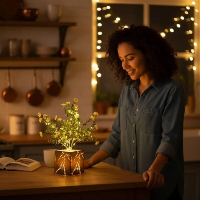 BUĞZ Siyah Saksılı LED Yapay Çiçek