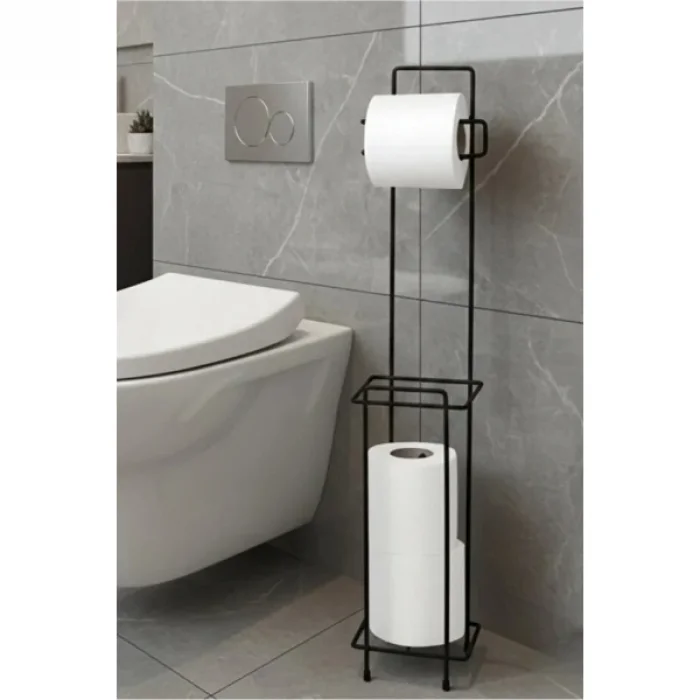 BUĞZ Siyah Standlı Yedek Hazneli Tuvalet Kağıtlığı