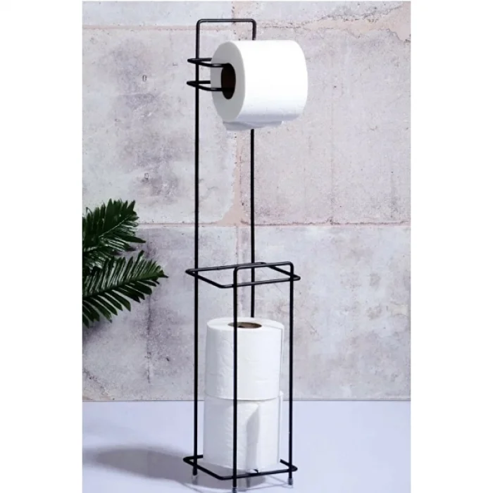 BUĞZ Siyah Standlı Yedek Hazneli Tuvalet Kağıtlığı