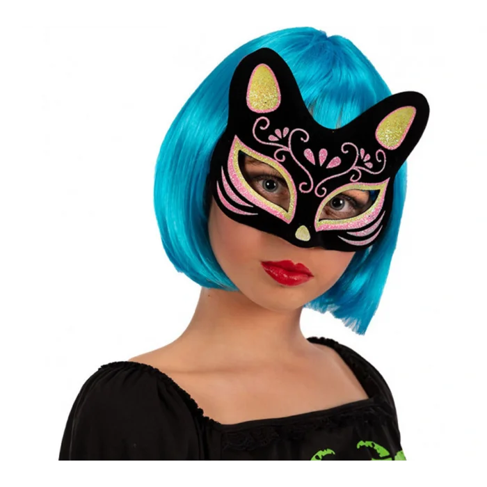 BUĞZ Siyah Süet Sarı Pembe Simli Kedi Maskesi