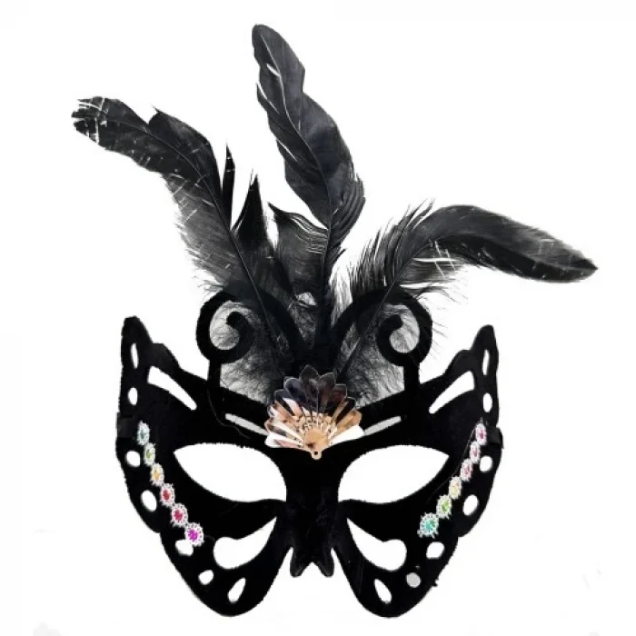  Siyah Süet Tüylü Kelebek Figür Parti Maskesi