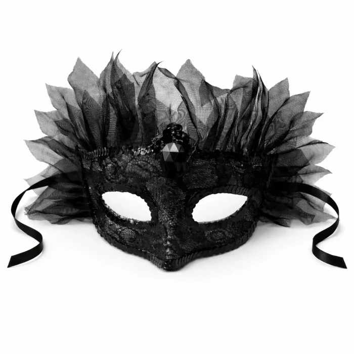 BUĞZ Siyah Taşlı Venedik Maskesi Lüks Tüllü Parti Maskesi