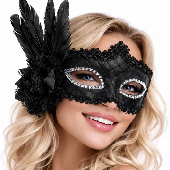 BUĞZ Siyah Tüylü Venedik Lüks Balo Maskesi