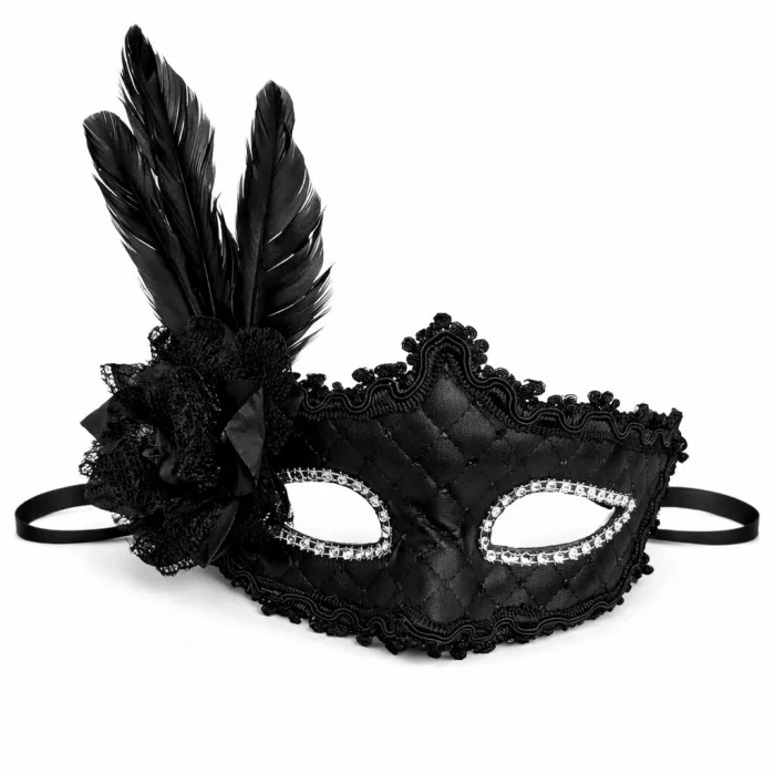 BUĞZ Siyah Tüylü Venedik Lüks Balo Maskesi