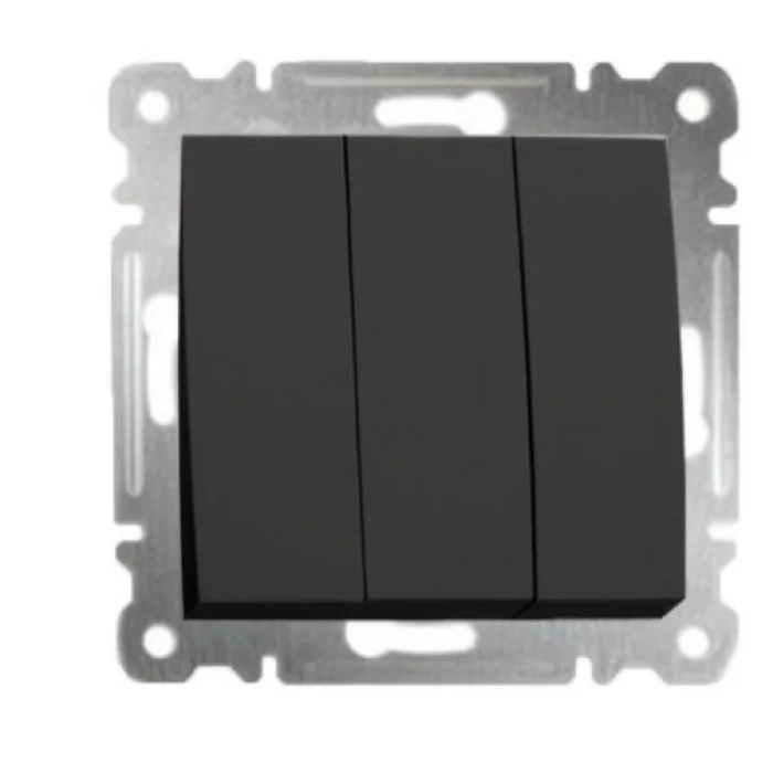  Siyah Üçlü Anahtar Parlak Çerçevesiz - Priz ve Anahtar İçin Uyumlu Çerçeve