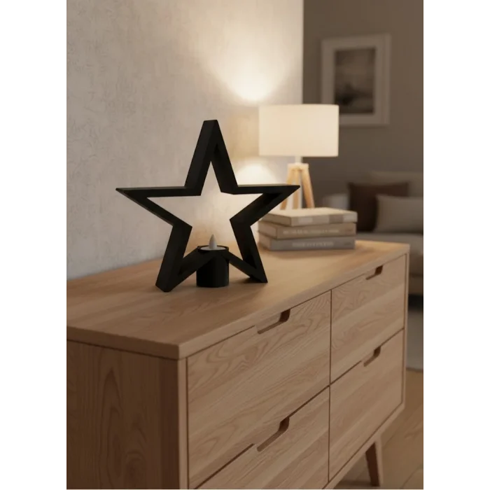 BUĞZ Siyah Yıldız Şeklinde Mumluk Loş Işık Dekor Aksesuarı